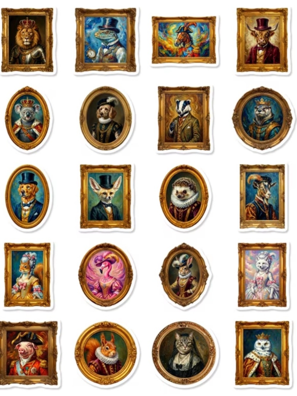 50 Royal Animal Portrait Vinyl Stickers Vintage Cat Dog Bunny Oil Painting - Picture 4 of 4